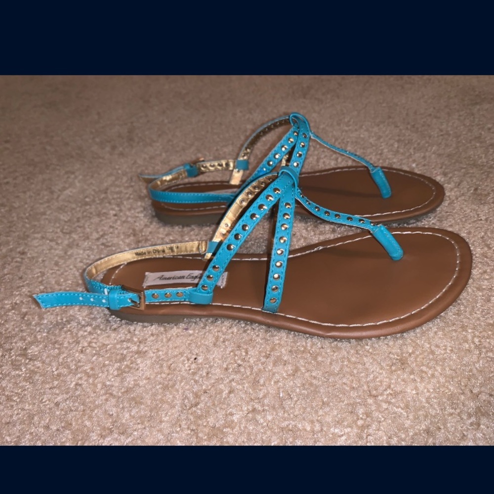 Turquoise and gold sandals